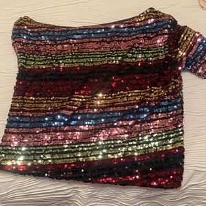 Multicolor Sequin Off-Shoulder Top